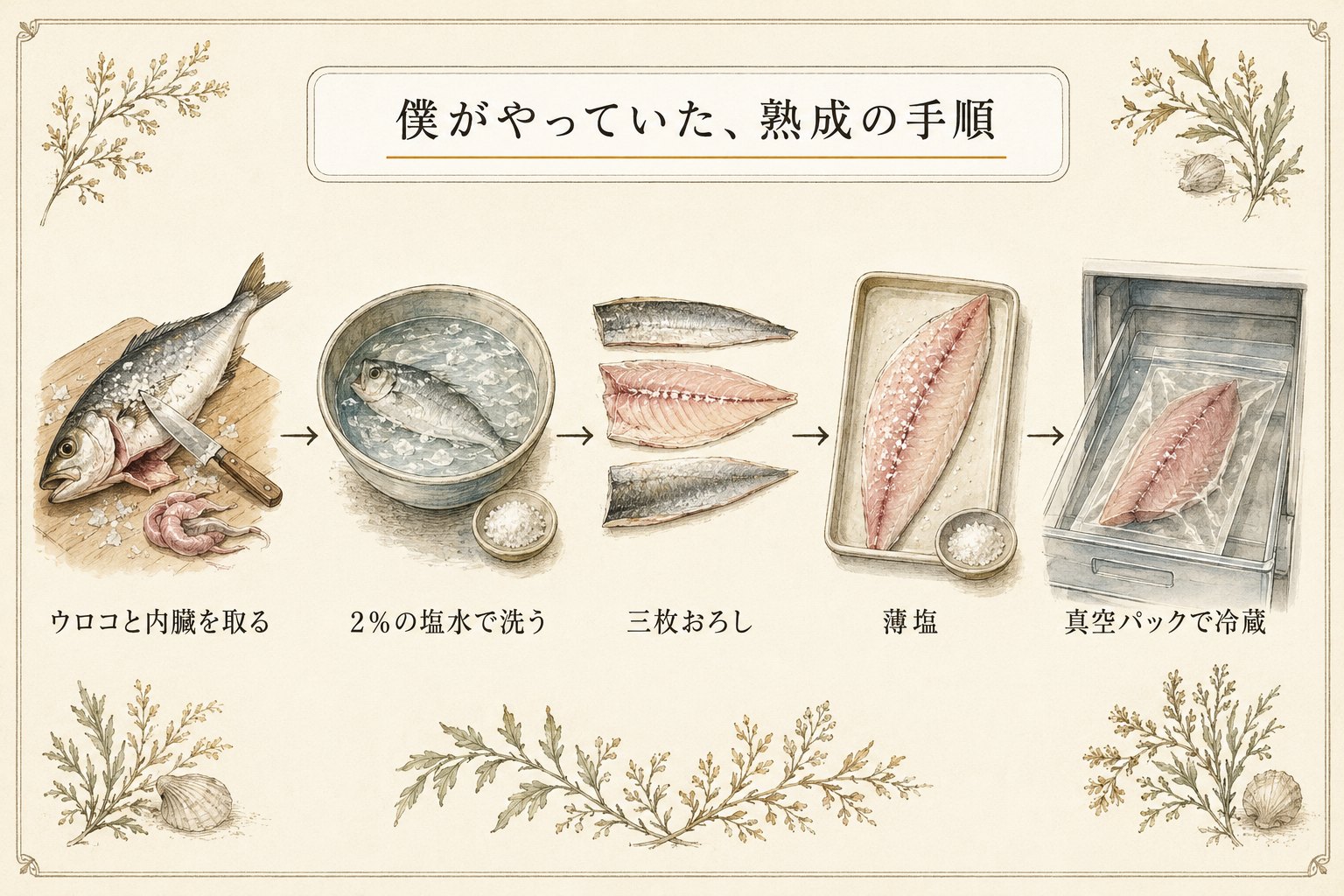 僕がやっていた熟成の手順(5ステップの図解)