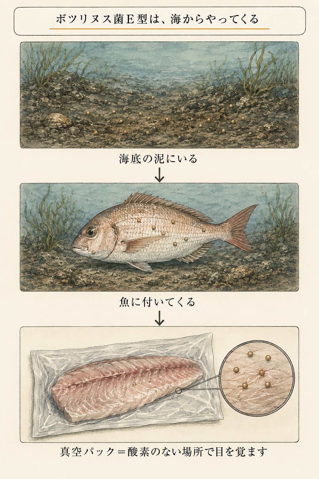 ボツリヌス菌E型は海からやってくる(図解)