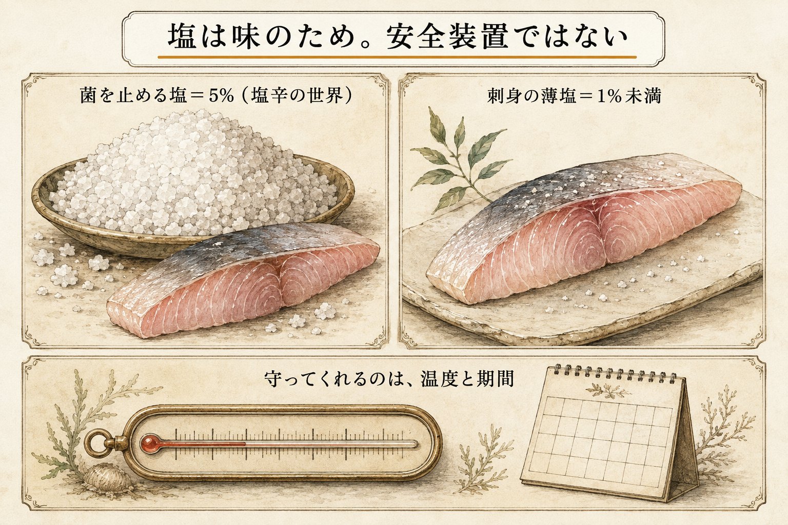 塩は味のため。安全装置ではない(5%と1%の対比図)