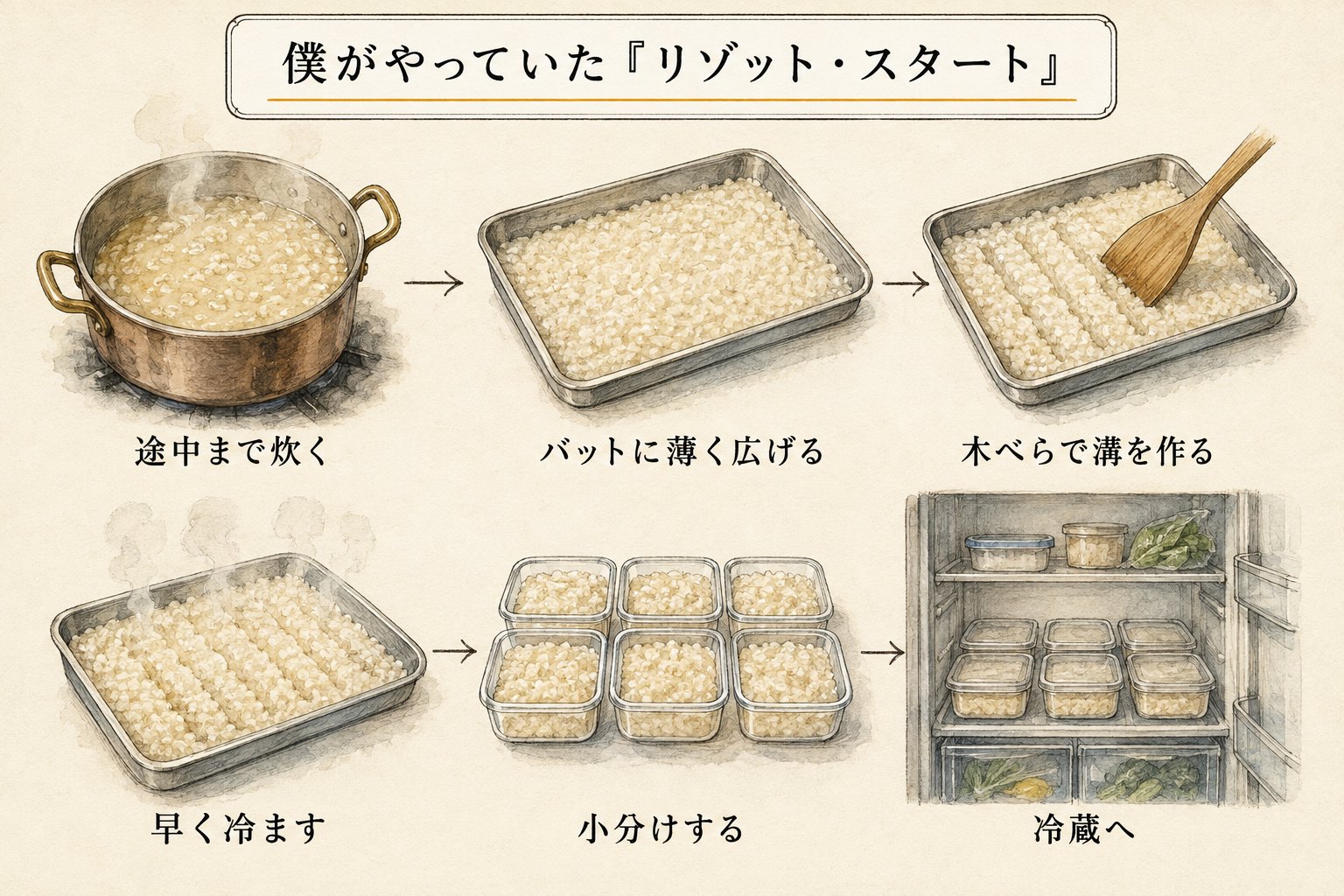 僕がやっていた「リゾット・スタート」の工程図解
