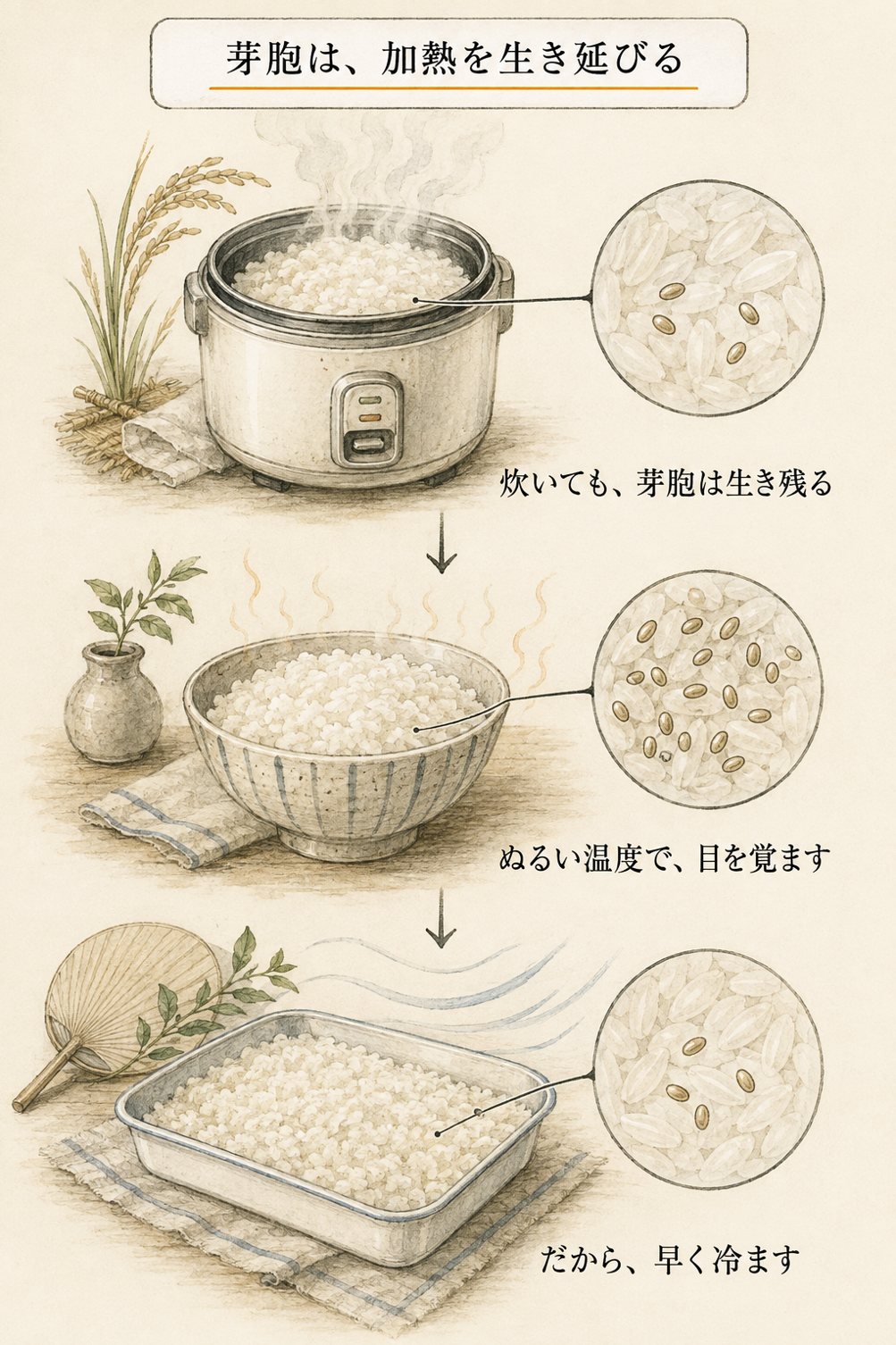 芽胞は加熱を生き延びる(図解)