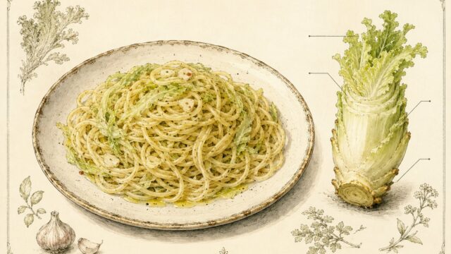レタスの芯を使ったパスタのイラスト