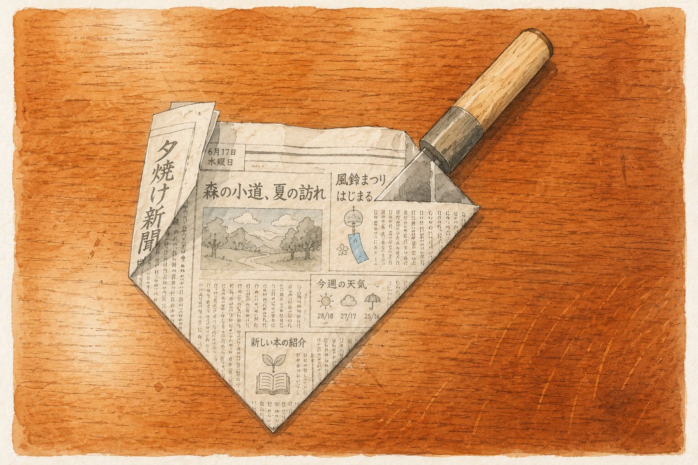 完成した新聞紙の鞘