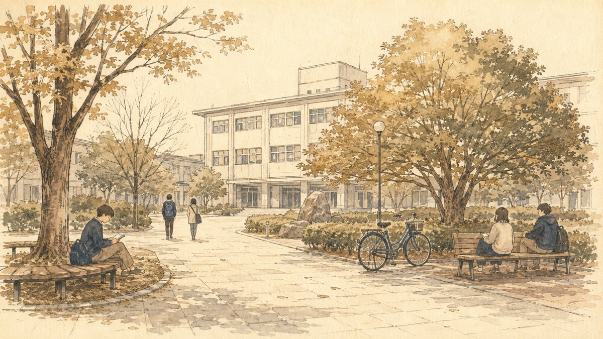 秋の大学キャンパスのイラスト