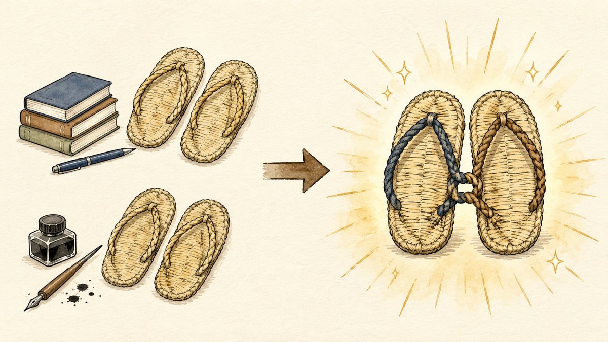 二足のわらじが一足に合体して光るイラスト
