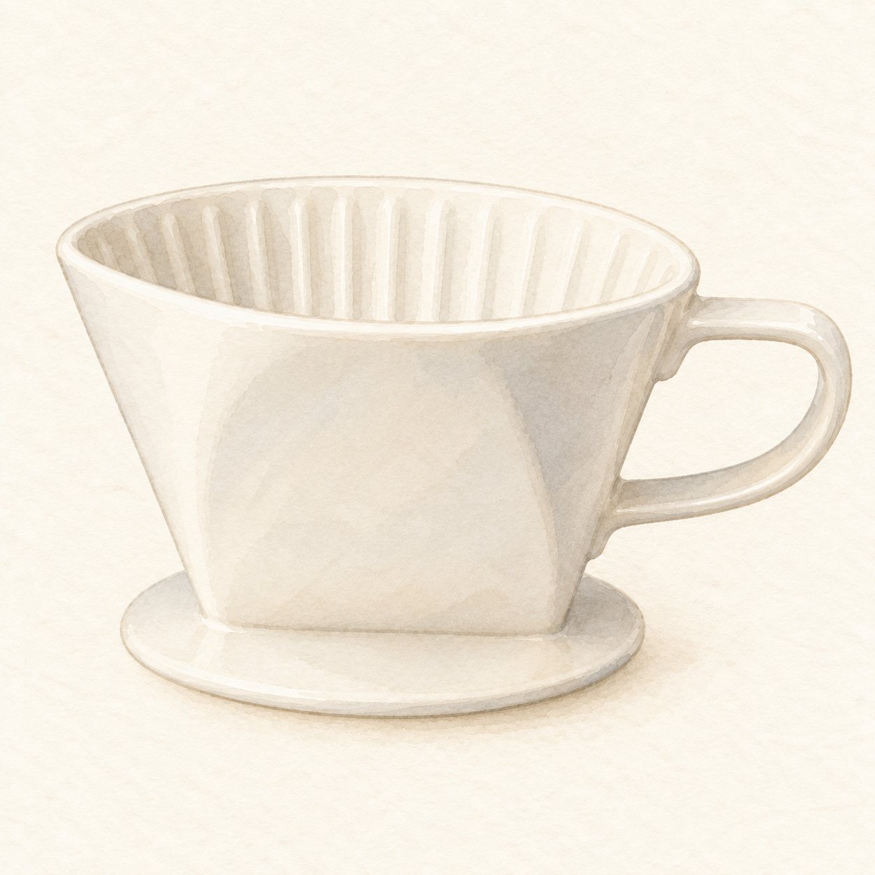 昔ながらの台形の三つ穴タイプの陶器コーヒードリッパーの水彩イラスト