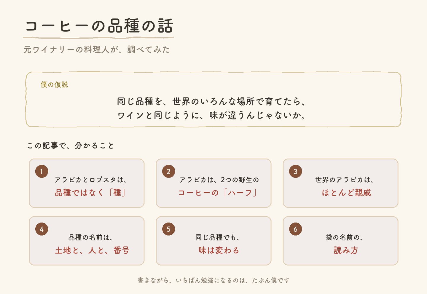 コーヒーの品種の話。僕の仮説「同じ品種を、世界のいろんな場所で育てたら、ワインと同じように、味が違うんじゃないか」と、この記事で分かること6つ