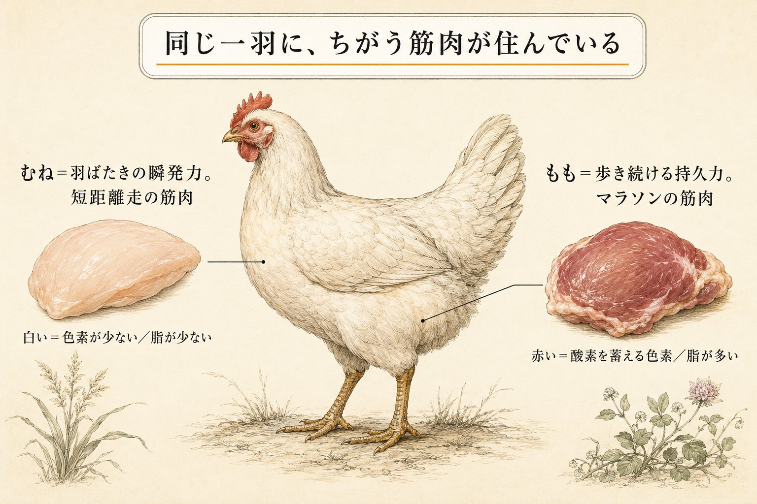 同じ一羽に、ちがう筋肉が住んでいる(図解)