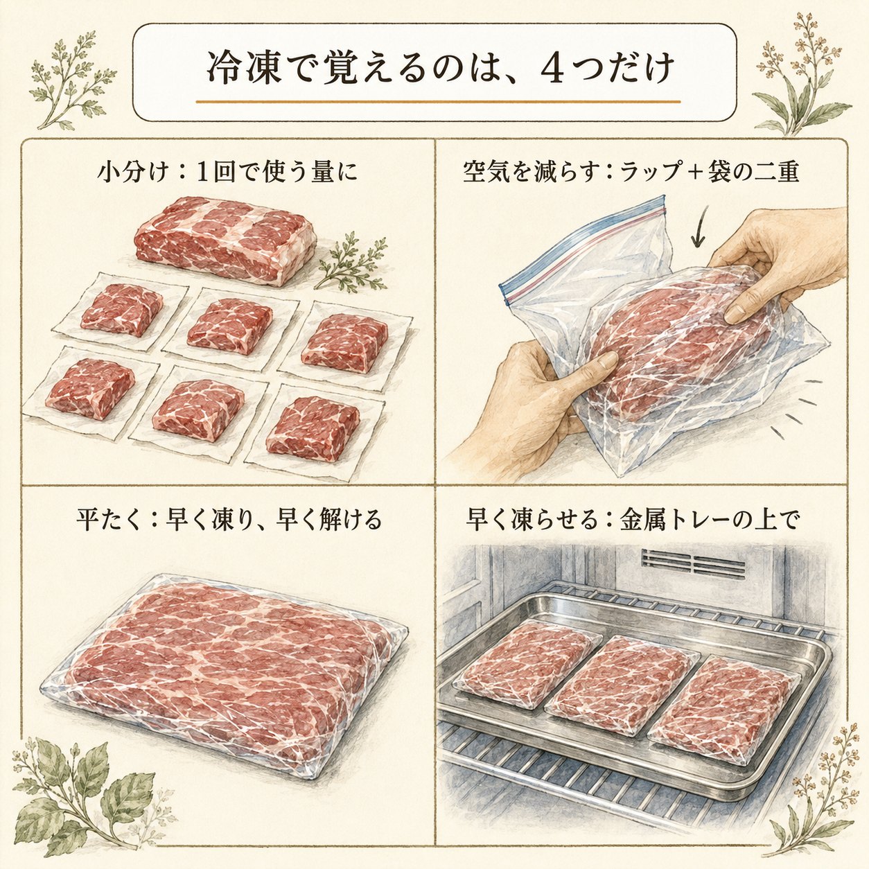 冷凍で覚えるのは4つだけ（図解）