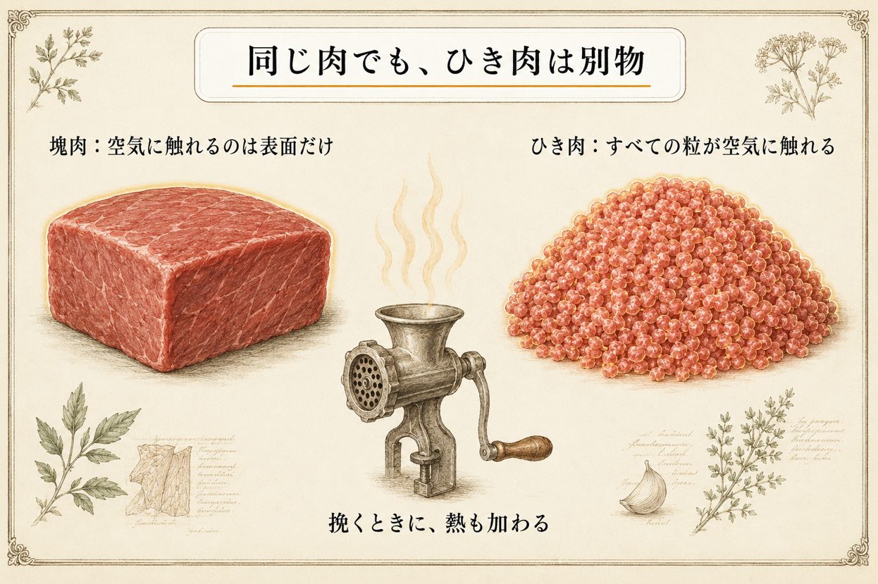 同じ肉でも、ひき肉は別物（図解）