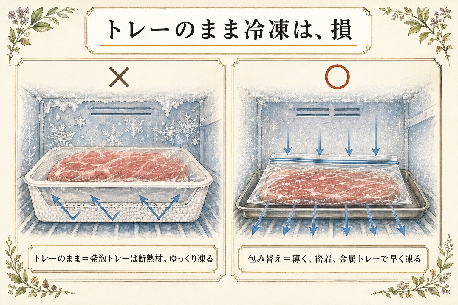 トレーのまま冷凍は損（図解）