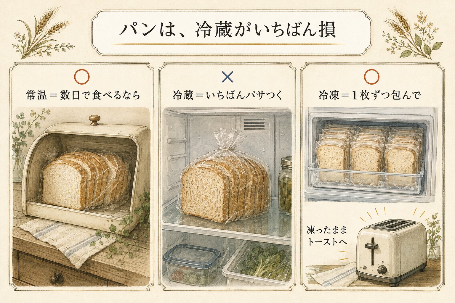 パンは冷蔵がいちばん損（図解）
