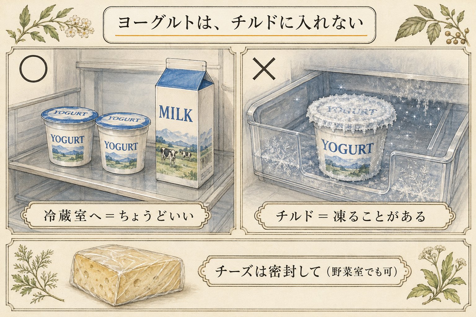 ヨーグルトはチルドに入れない（図解）