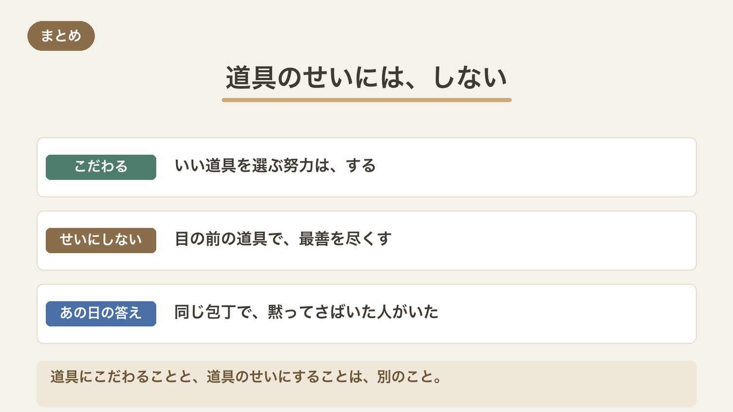 道具にこだわることと道具のせいにすることは別のこと、のまとめ図